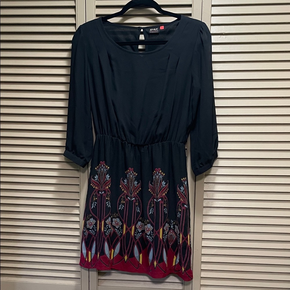 ONLY Black Dress with Colorful Embroidery
